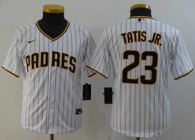Youth San Diego Padres #23 Tatis jr White stripe Game 2021 Nike MLB Jersey->nfl hats->Sports Caps